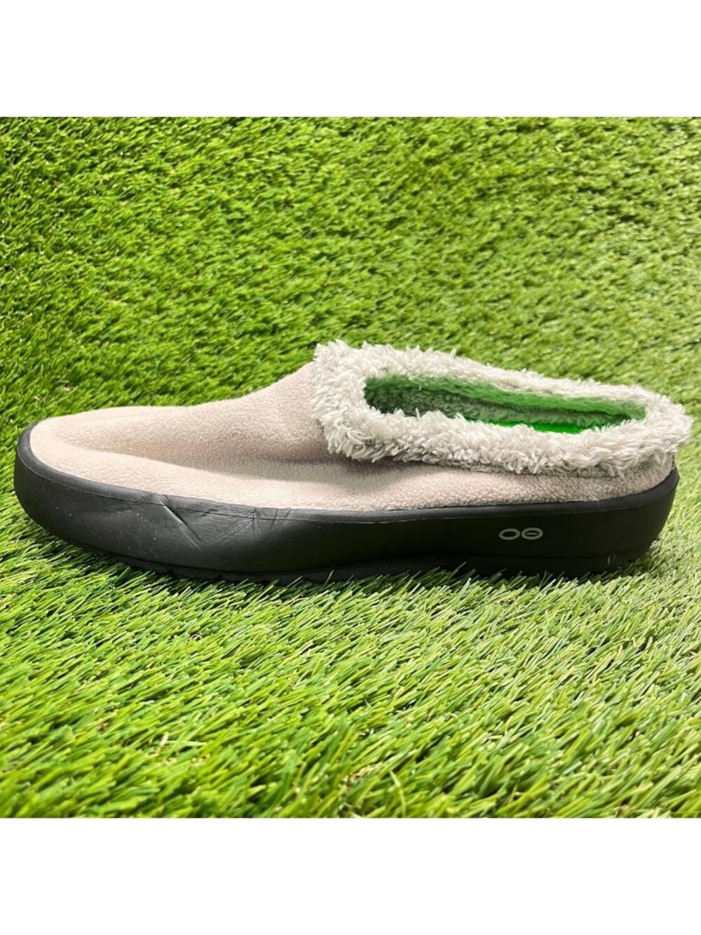 OOFOS OOcoozie‎ Mens Size 10 Beige Black Casual Slip On Recovery Mules Shoes